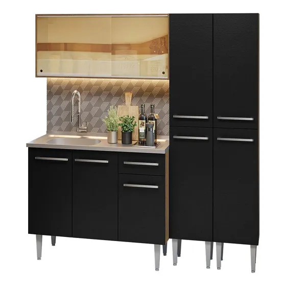 Mueble de Cocina Integral Madesa Emilly 169cm con Lavadero - Marrón Negro 12