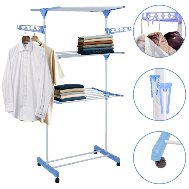 Varal De Chão Grande De Roupas 3 Andares Dobrável Cor Azul Kontuz 170 Cm Varal De Chão Grande De Roupas 3 Andares Dobrável Cor Azul Kontuz 170 Cm