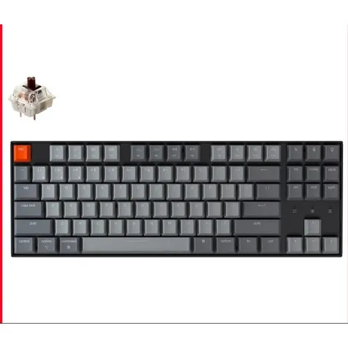 Teclado Keychron K8 Gateron Brown, retroiluminado, blanco, color del teclado: gris oscuro, idioma: inglés (EE. UU.)