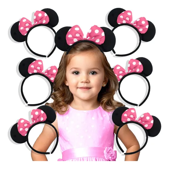 10 Diademas Orejas Mimi Minnie Mouse Moño Rosa Pastel Fiest Color Rosa claro