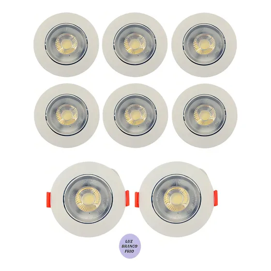 8 Spot Cob De Led 7w Redondo Direcional Embutir Sanca Cor Branco frio 127/220V