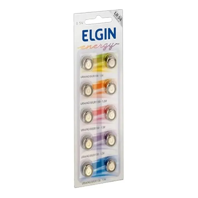 Pilha Tipo Botão Lr54 Ag10 1.5v Elgin Cartela De 10peças