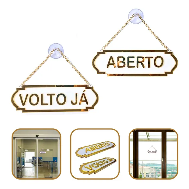 Placa Aberto Volto Já Com Corrente E Ventosa Lojas Dourado
