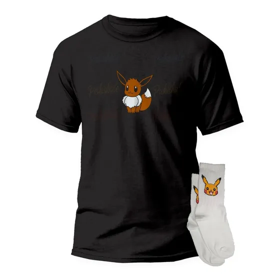 Playera Y Calcetas Anime Eevee Pikachu Pokemon Dibujos Moda