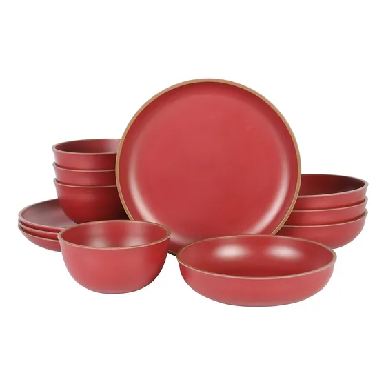 Juego De Vajilla 12 Pzas Rockabye De Melamina Rojo Mate