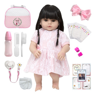 Boneca Reborn Morena Baby Nicole De Silicone Kit Acessórios Boneca Reborn Morena Baby Nicole De Silicone Kit Acessórios