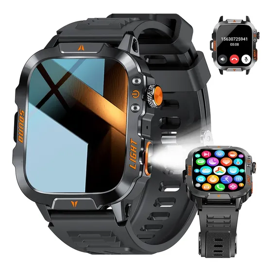 Deportivo Reloj Inteligente Hombre Linterna Smart Watch Llamada Por Bluetooth Esencial Reloj Inteligente Silicona Negra Jioye Waier