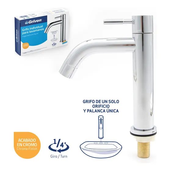 Llave Lavamanos Individual Cuello Alto Griven 