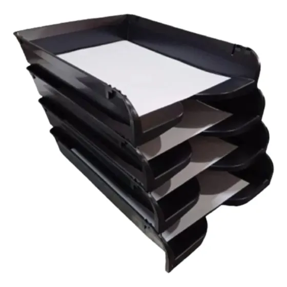 Pack X 4 Bandejas Papeleras A4 Negra Apilables Oficina 280 Color Negro