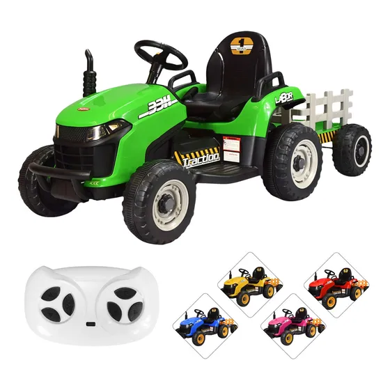 Tractor Montable Electrico Para Niños Control Remoto Luz 12v Color Verde JOYKOO JK-CM-5156