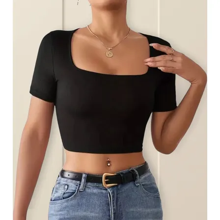 Blusa Crop Top Cuello Cuadrado Dama Algodón Nacional