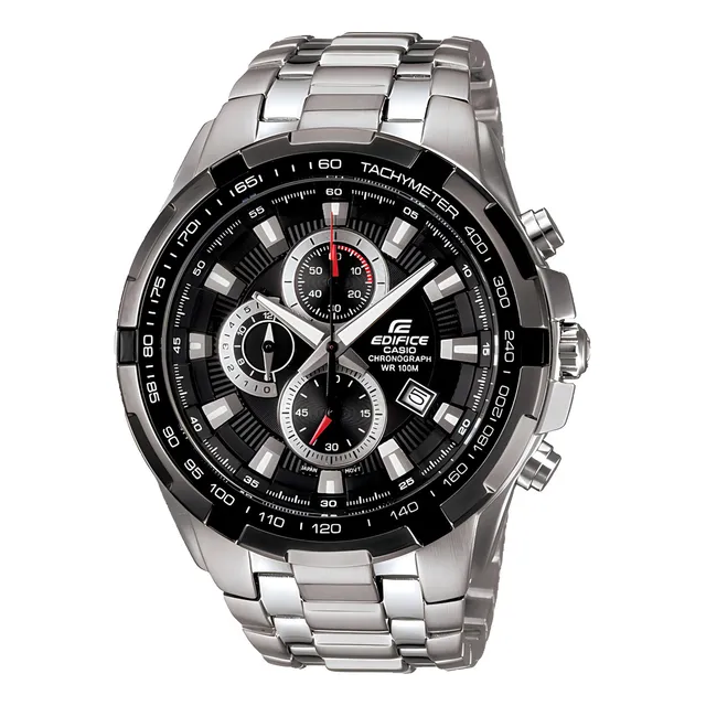 Reloj pulsera Casio EF-539 con correa de acero inoxidable color plateado - fondo negro