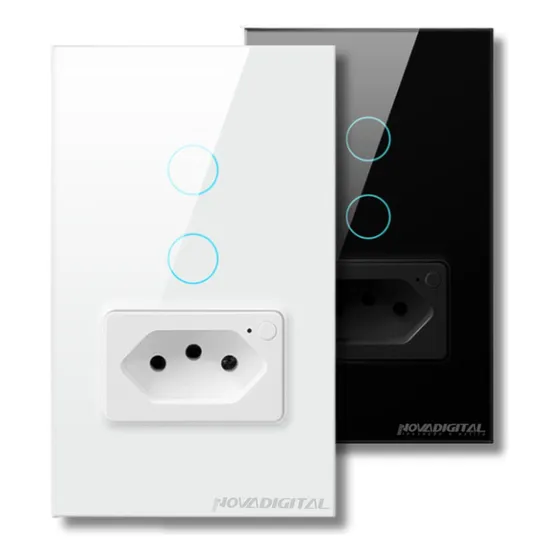 Interruptor Wifi Inteligente 2 Botões Touch C/tomada Alexa