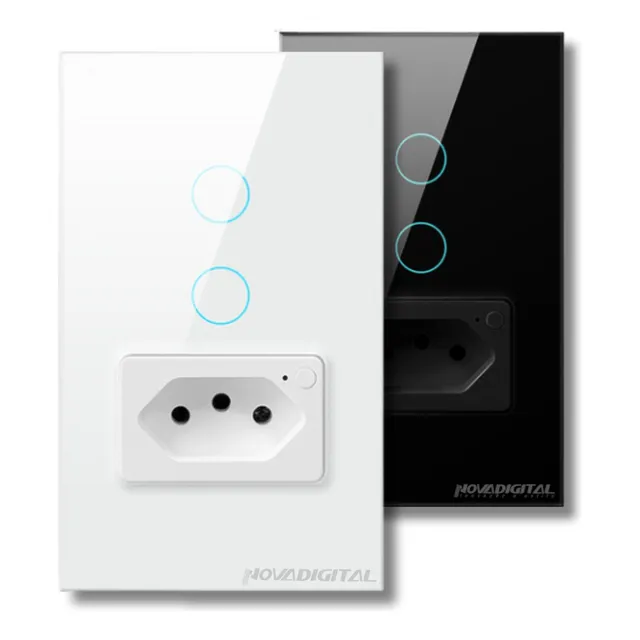 Interruptor Wifi Inteligente 2 Botões Touch C/tomada Alexa