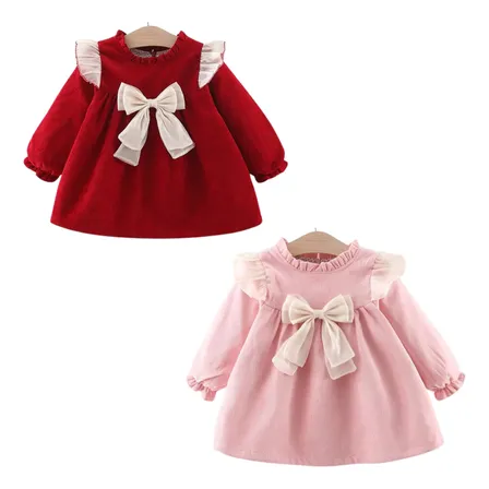 Vestido De Cotelé Forrado En Algodón Con Moño Niña Jump Kids