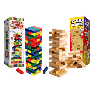 Kit Torre De Madeira Brinquedo + Jogo Caiu Perdeu Colorido Kit Torre De Madeira Brinquedo + Jogo Caiu Perdeu Colorido