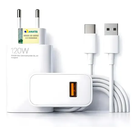 Carregador Turbo 120w Usb-c Para Xiaomi Redmi Poco X7 Branco Branco