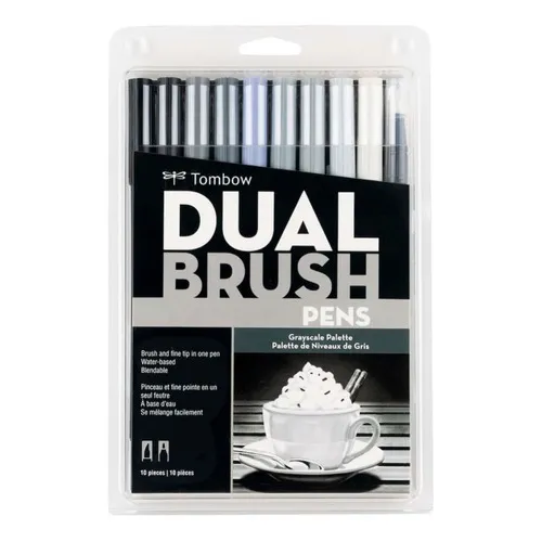 Set Marcadores Tombow Dual Brush Escala De Grises 10 Colores