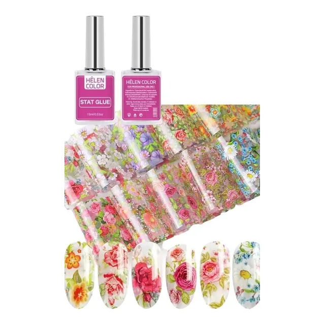 Kit 12 Fitas + Cola De Foil Transfer Adesivo  Unha Gel Uv