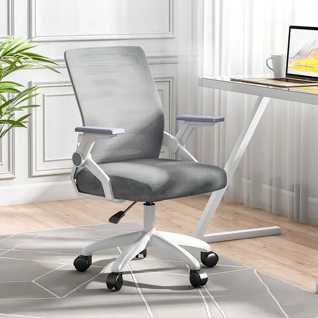 Silla De Escritorio Ergonómica Oficina Gamer Giratoria Color Gris/blanco Material Del Tapizado Algodón