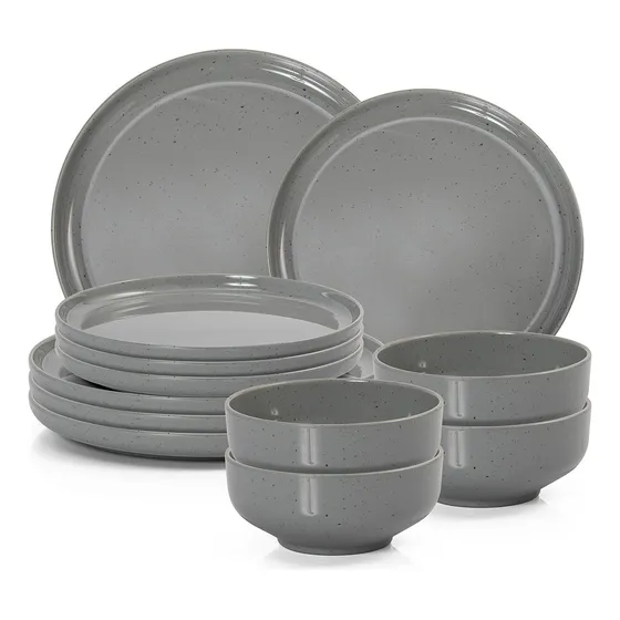 Aparelho De Jantar Jogo 12 Peças Melamina 100% Gourmet Mix Cor Cinza Lisa