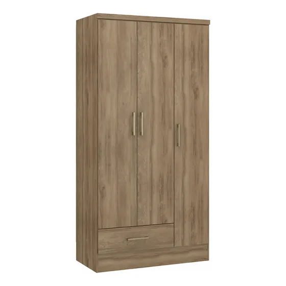 Closet Armario 90cm 3 Puertas 1 Gaveta En Mdp Noce Lino Color Marrón Claro