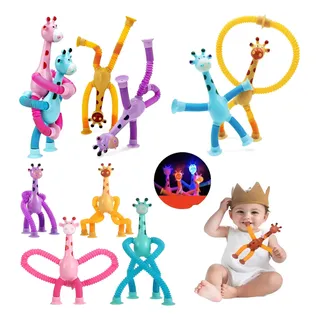 Kit 05 Girafas Pop It Led Neon Estica E Gruda Infantil Luz Sortidas