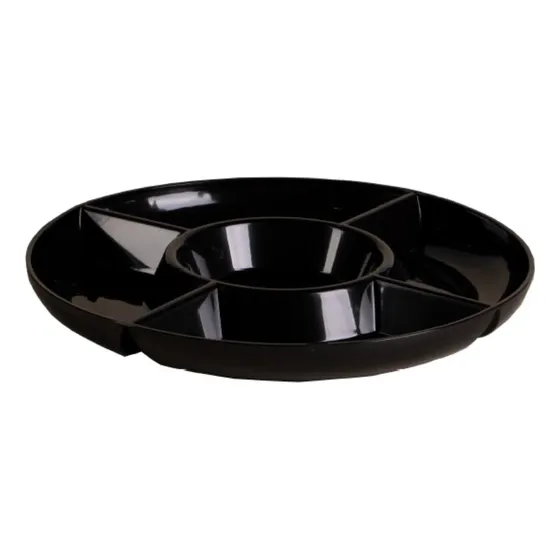 Petisqueira Bandeja Porta Molho Bar Prato Buffet 5 Divisões Cor Preto