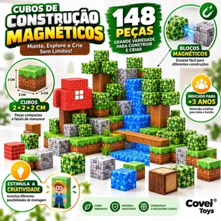 Kit 148 Blocos Imã Magnéticos Construção Montar Empilhamento Cubo In