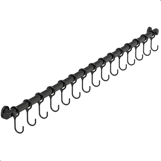 Suporte De Cozinha Porta Talheres 80cm Com 15 Ganchos Preto