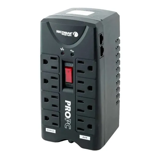 Regulador Estabilizador De Voltaje Powest Propc1000 de 8 Tomas Color Negro