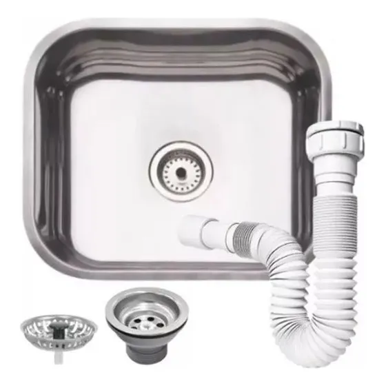 Pileta Acero Inox 40x34x14 Cm + Sifón + Válvula Tramontina