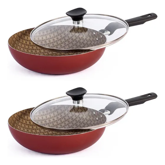 2 Frigideira Funda Antiaderente 24 Cm Com Tampa - Tramontina Cor Vermelho