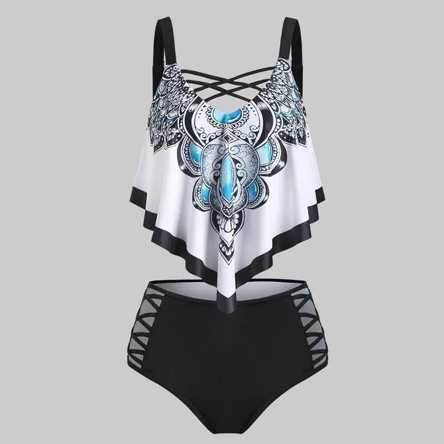 Boh Padded Print Tankini Flounce Women Crisscross Push-up