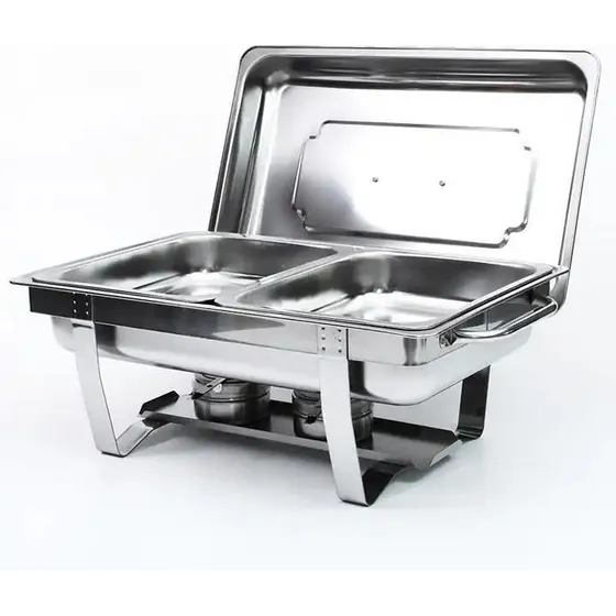 Rechaud RM Retangular Em Aço Inox Banho 2 Cubas 11l Removível