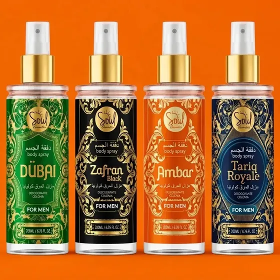 Body Splash Arabe Kit C/4UN 200ml Perfume Masculino Amadeirado Citrico Ambarado Luxuoso