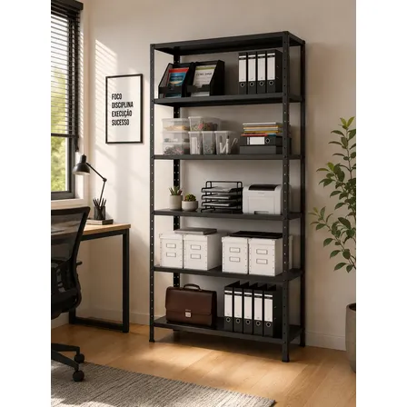 Estante Armário De Aço 6 Bandejas 90cm Na Cor Preta. Preto