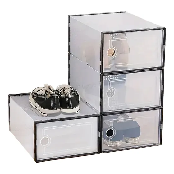 Caja Organizadora Zapatos Set X4 Banhaus Zapatero Apilable Color Negro