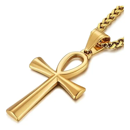 Colar Aço Inox Cruz Ansata Ankh Egípcio Banhado Ouro 18k Dourado