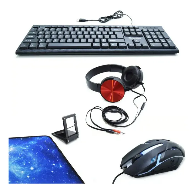 Combo 5en1 Teclado Mouse Pad Soporte Celular Audifono Gamer