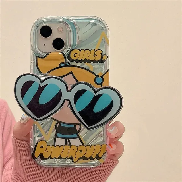 Funda De Transparente Para iPhone Powerpuff Girl + Soporte