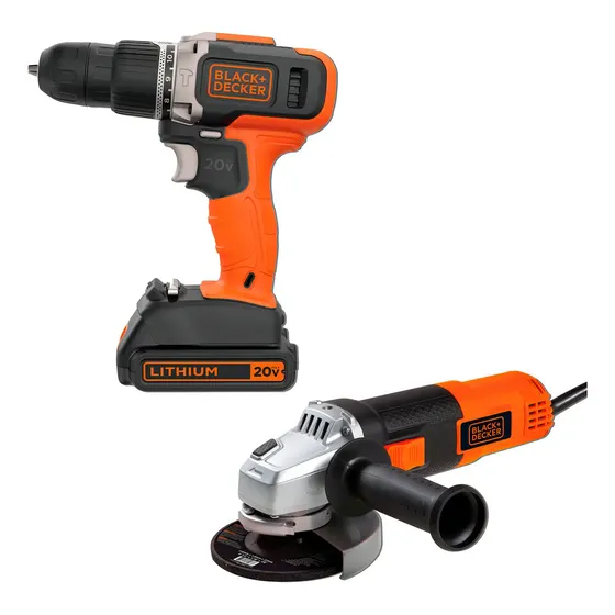 Taladro Atornillador + Esmeril Angular 4-1/2 Black+decker Color Naranja
