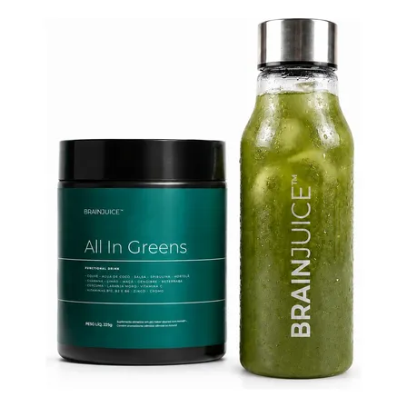 Kit All In Greens Brainjuice + Garrafa Premium De Treino Abacaxi Com Hortelã