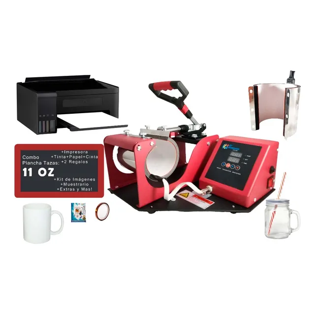 Kit Plancha Taza 11oz Impresora Sublimacion Sublimar Digital Color Rojo