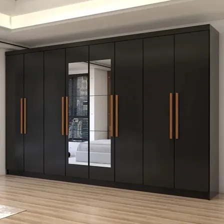 Guarda-roupa Casal Odisseia 8 Portas 4 Gavetas Com Espelho P Preto
