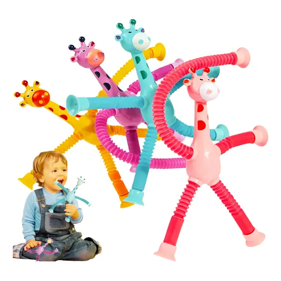 Juego de 4 jirafas Pop It Tube, divertido juguete para estirar y pegar, colores de colores