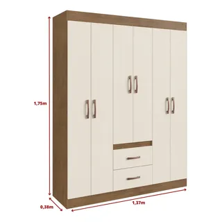 Guarda Roupa Solteiro 6 Portas 2 Gavetas Montevideu Doripel Cor Off White/nogueira Guarda Roupa Solteiro 6 Portas 2 Gavetas Montevideu Doripel Cor Off White/nogueira