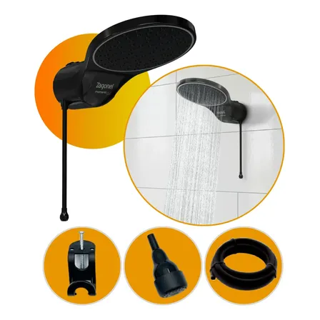 Chuveiro Ducha Zagonel 7500w Eletrônico Moment Black Moderno Preto 220v 7.5 Kw