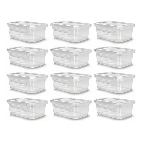 12 Marmitas Reutilizável 1litro Plástico C/trava Transparent