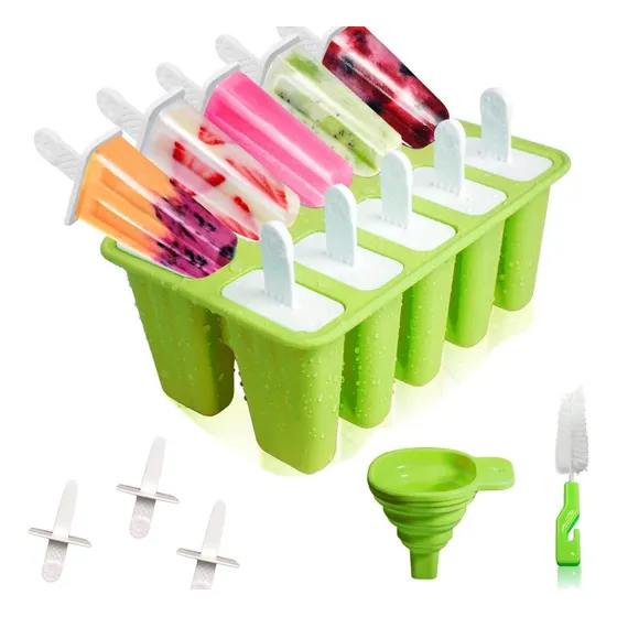 Molde Silicona De 10 Helados Paleta + Accesorios Preparación